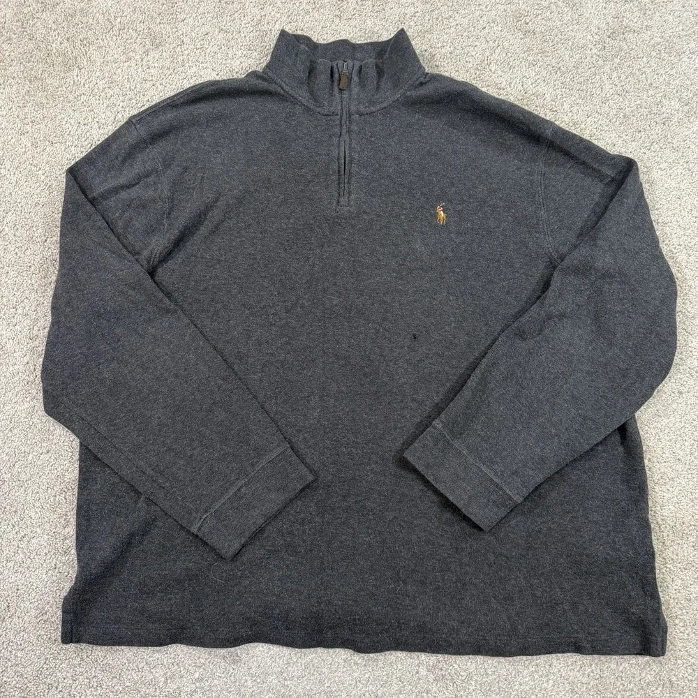 Polo Ralph Lauren Estate Rib 1/4 Zip Sweater XXL Dark Gray Flesh Pony Pullover - Picture 1 of 9